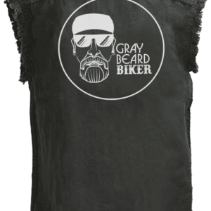 Gray Beard Biker Logo Denim Sleeveless Shirt