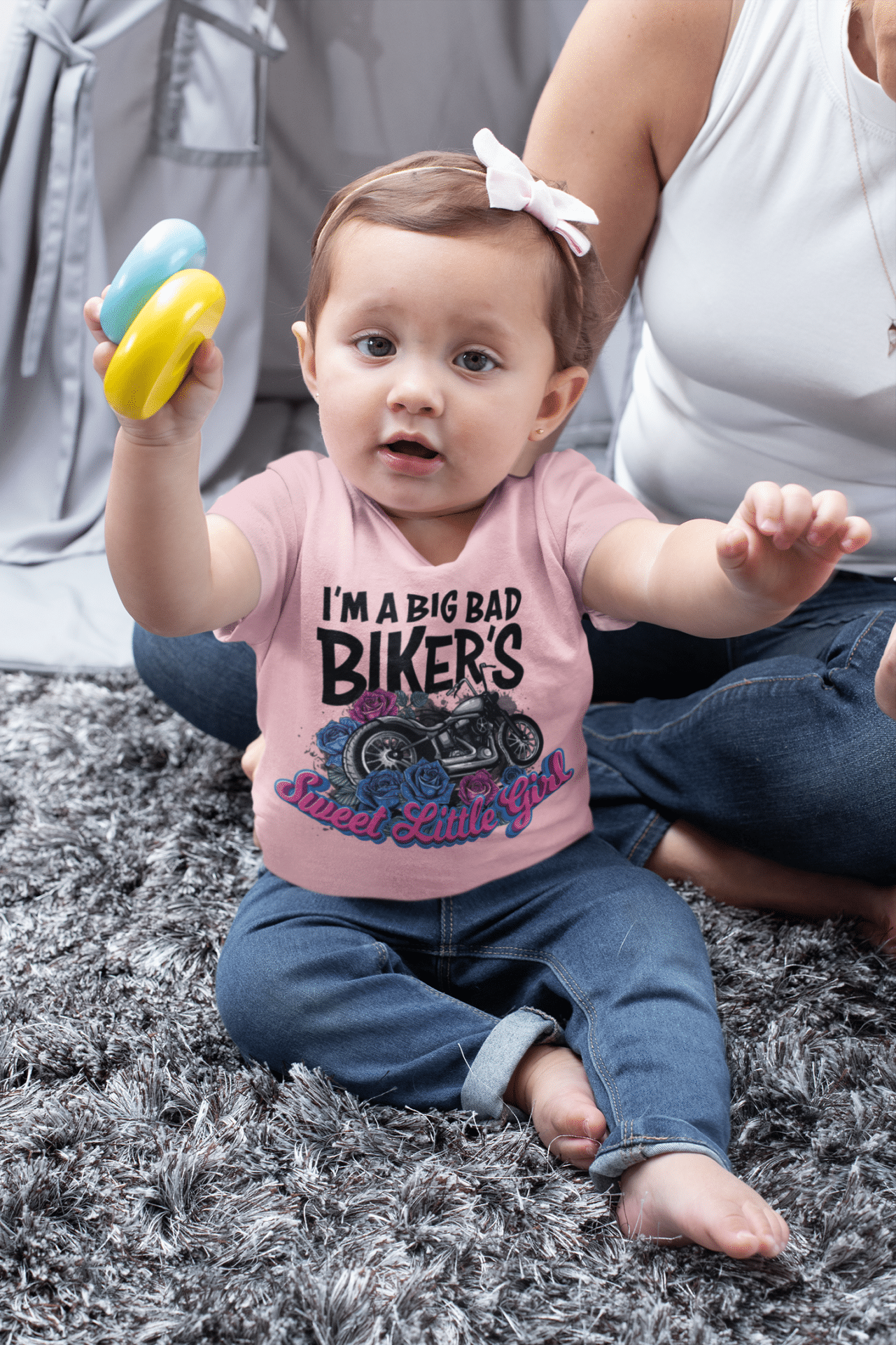biker daddy baby daughter t-shirt