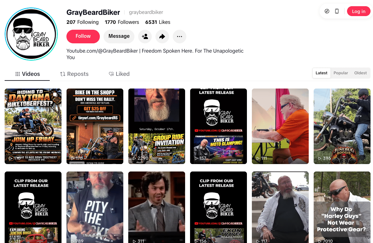 Gray Beard Biker TikTok page