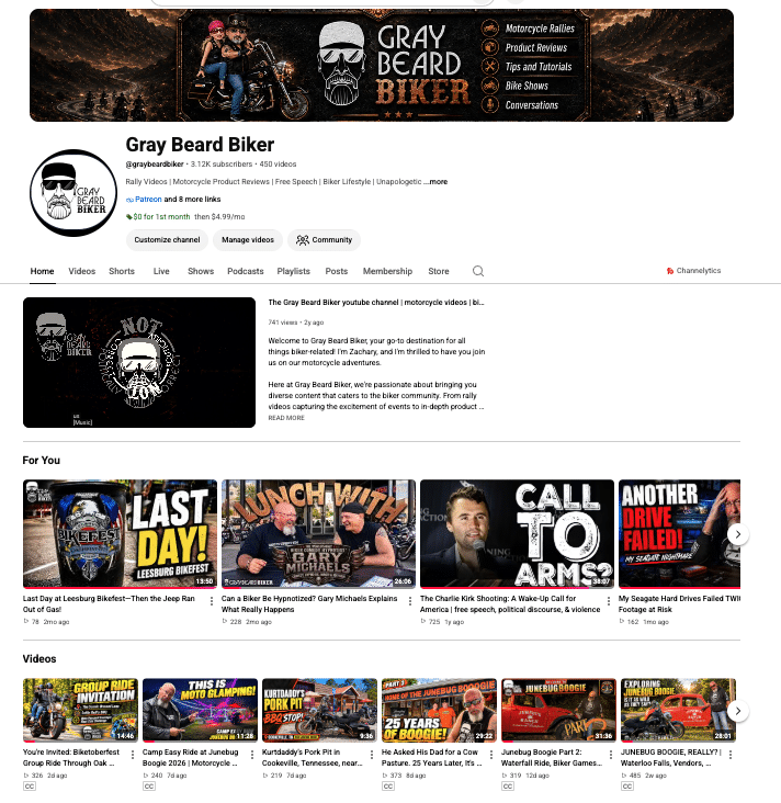 Gray Beard Biker YouTube page